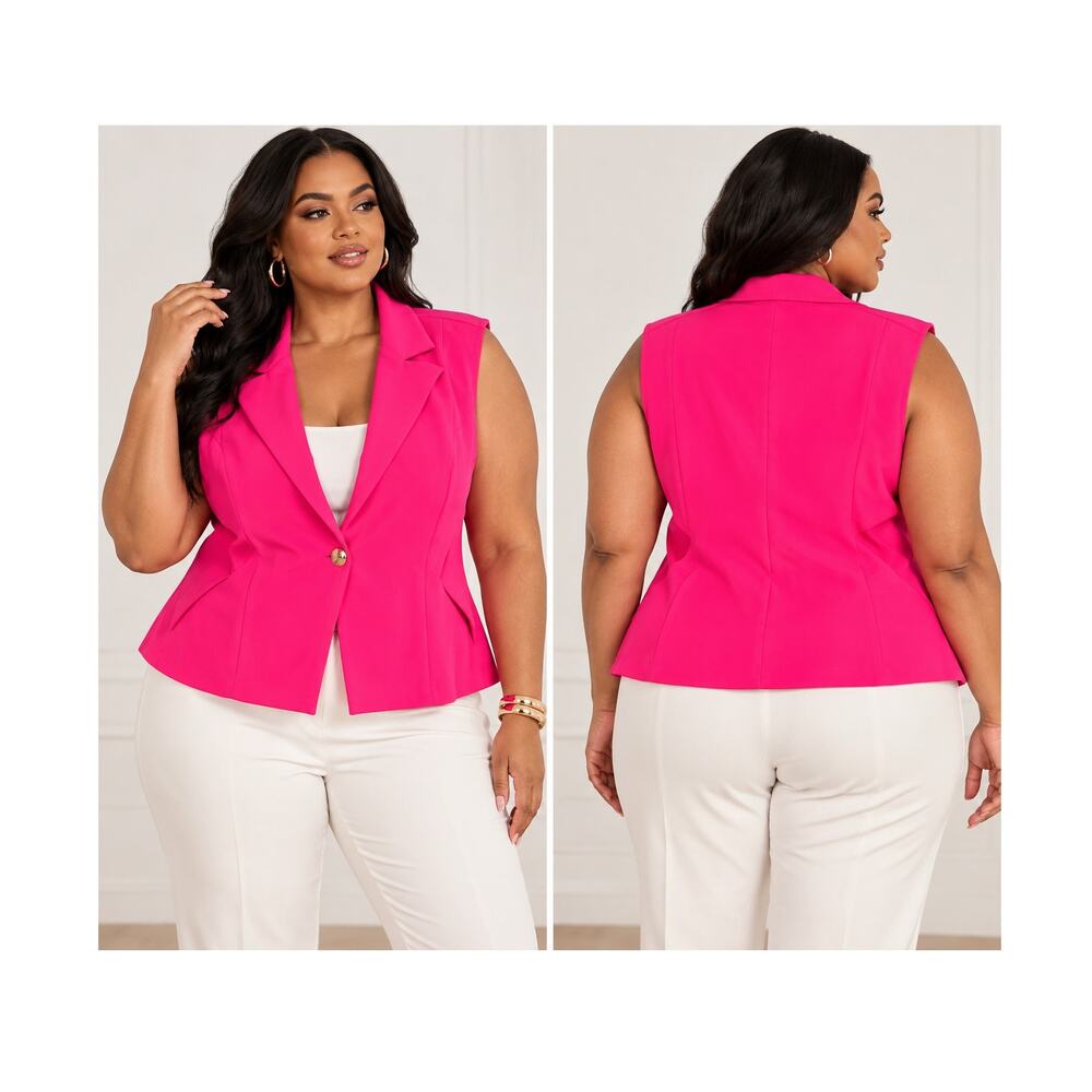 Ashley Stewart Vest Womens 22/24 Hot Pink Sleeveless Blazer Cropped NWT
